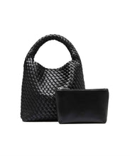 Load image into Gallery viewer, alt leather woven small tote BLACK
