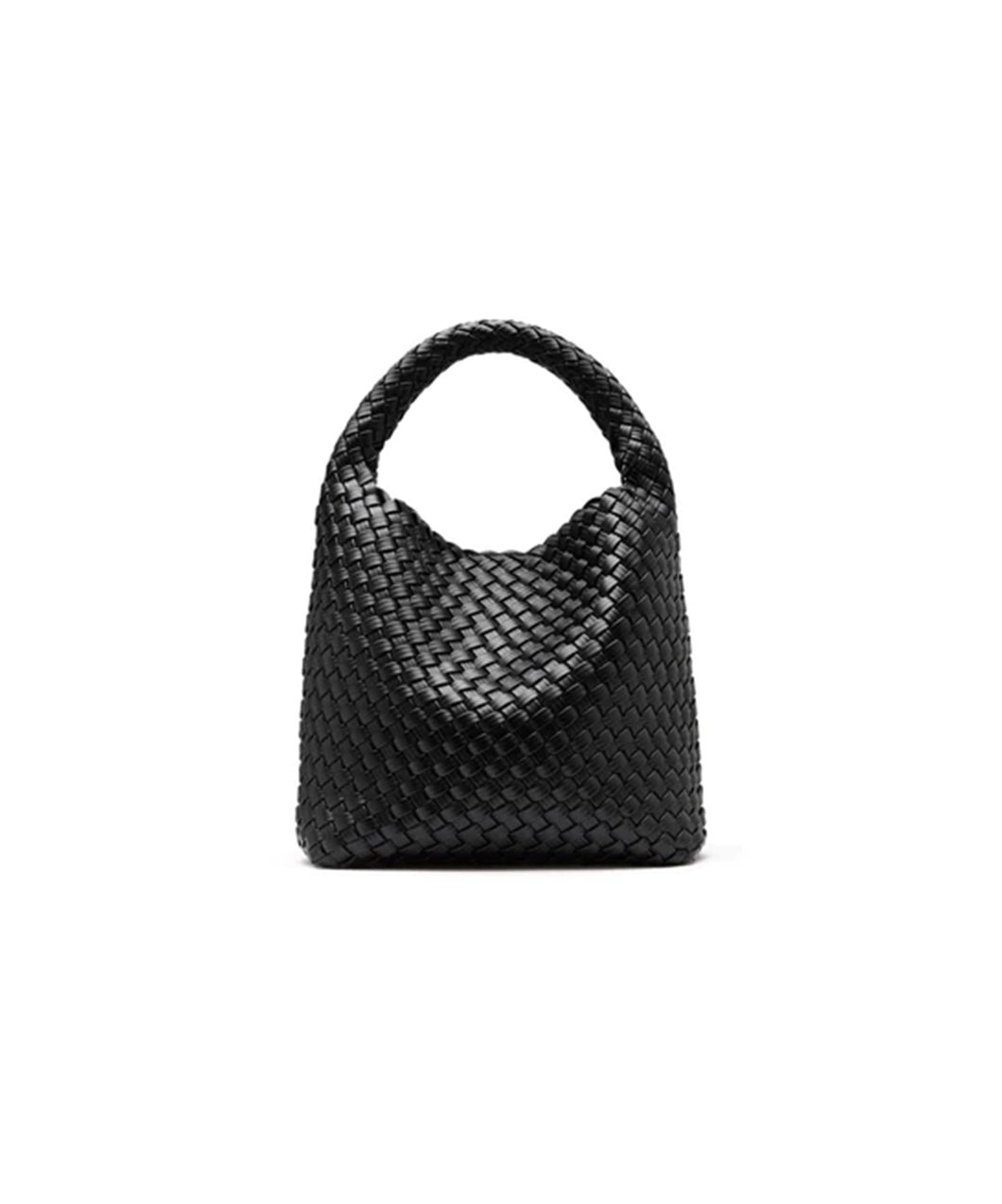 alt leather woven small tote BLACK