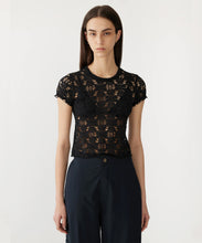 Load image into Gallery viewer, raw edge lace baby tee BLACK
