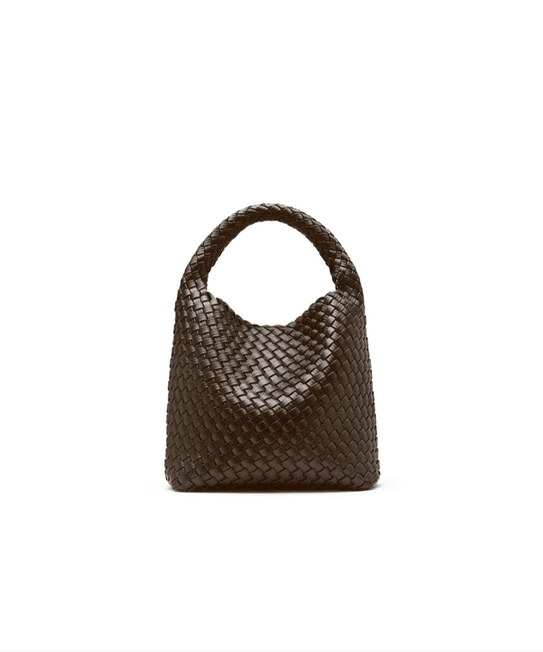 alt leather woven small tote BROWN