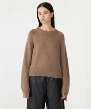 Load image into Gallery viewer, distressed cuff crew knit BROWN MELANGE
