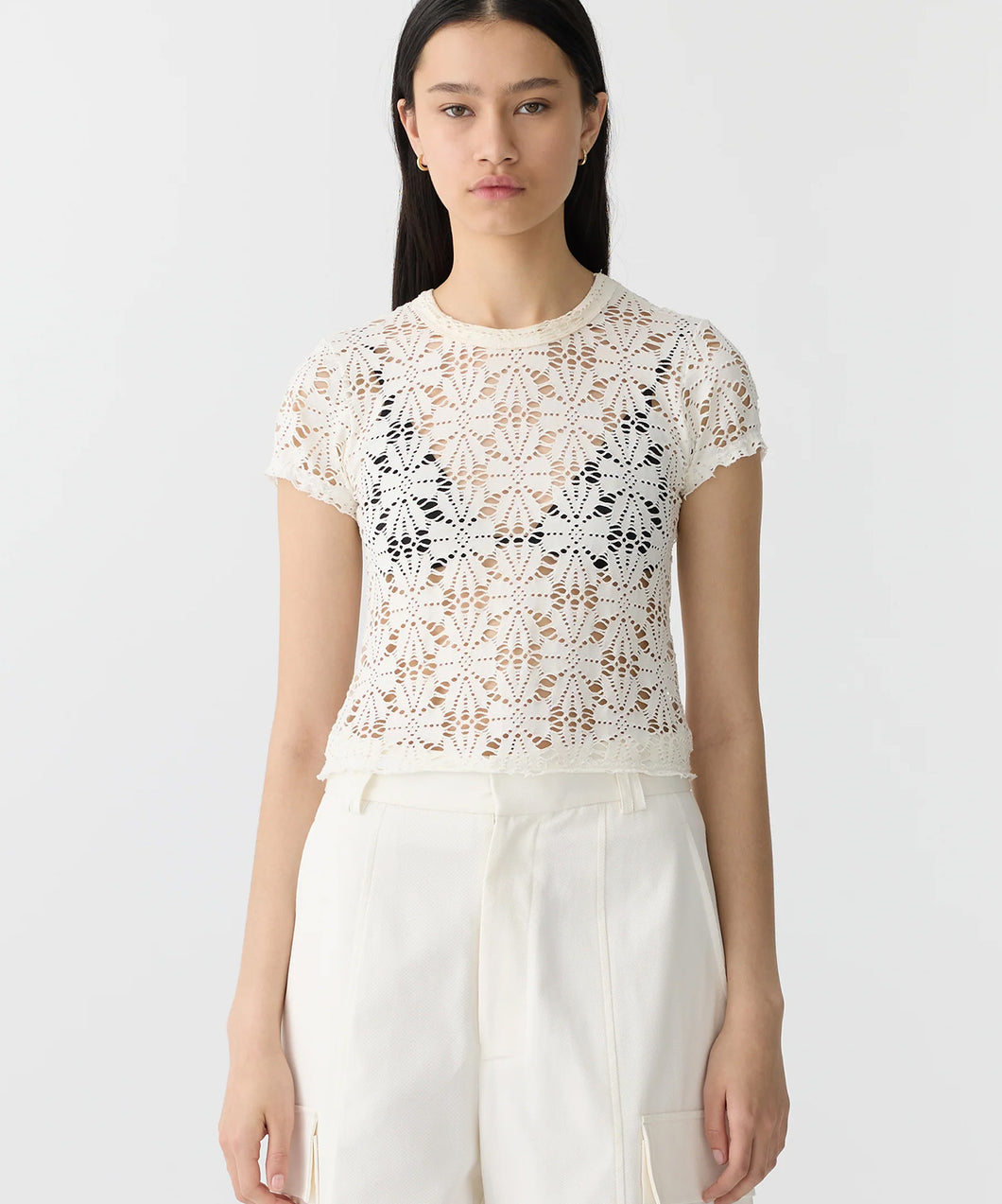 raw edge lace baby tee WHITE