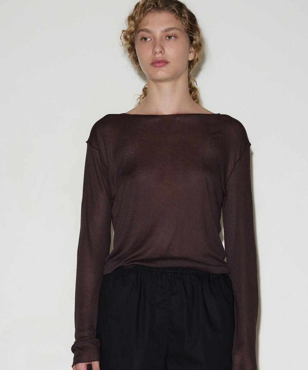 knit long sleeve top MAHOGANY