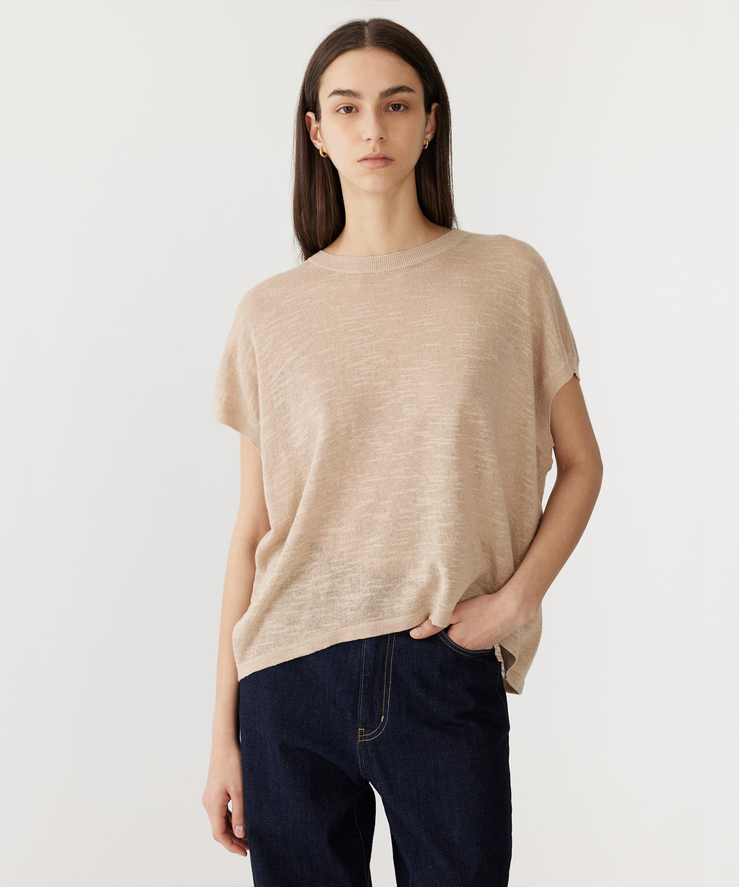 cotton linen slouch knit tank OATMEAL