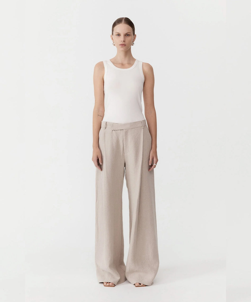 linen overlap waist trousers NATURAL