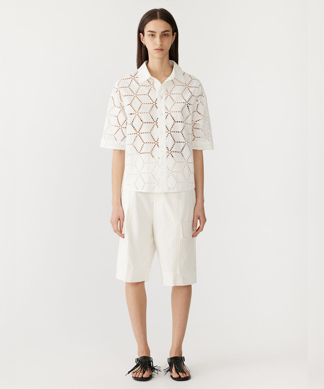 cotton lace shirt WHITE