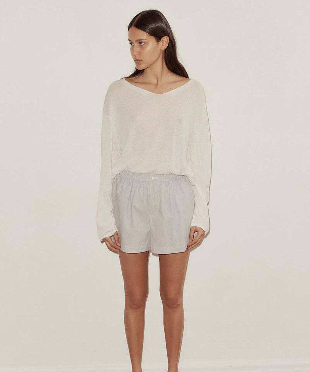 loose long sleeve knitted top WHITE