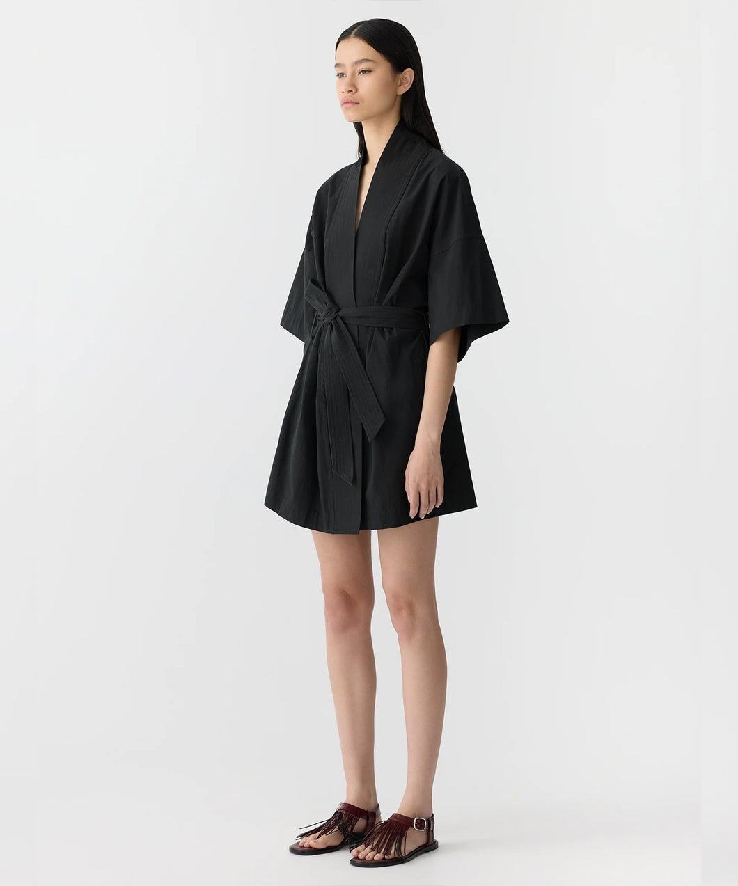 crushed cotton wrap dress BLACK