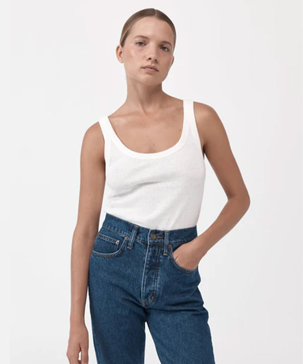high waist crop straight jeans INDIGO
