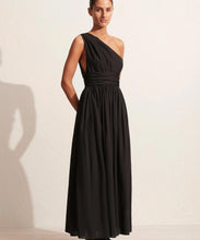 Load image into Gallery viewer, gathered one shoulder dress BLACK
