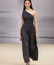 Load image into Gallery viewer, gathered one shoulder dress BLACK
